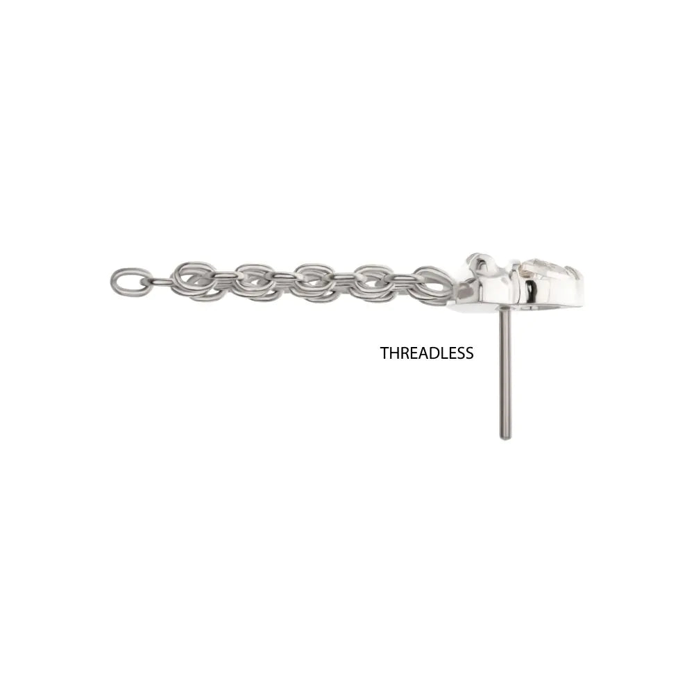 Titanium Threadless 3D UFO Gem Top with Small Chain Dangle