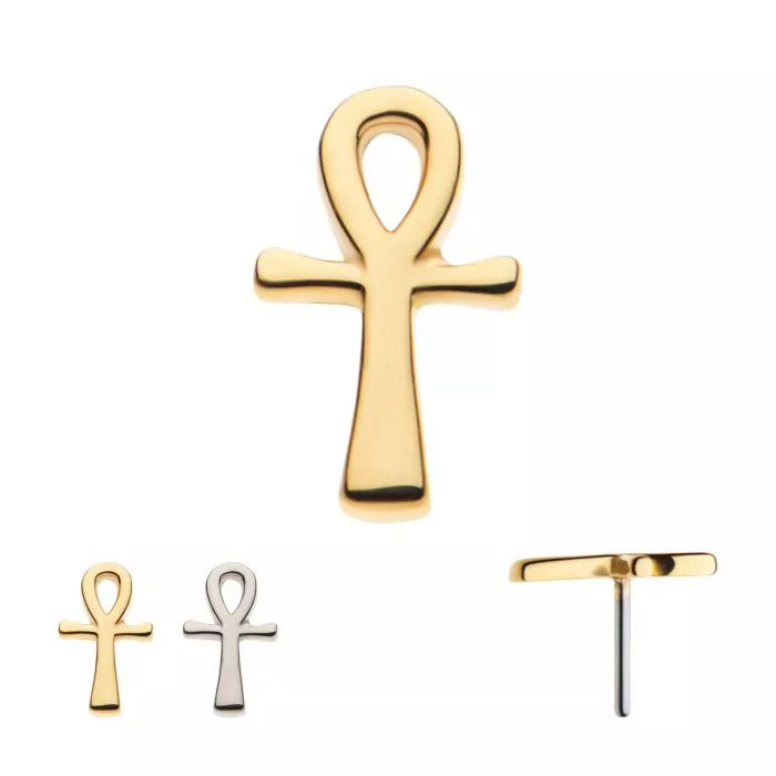 14Kt Gold Threadless with Ankh Egyptian Cross Top
