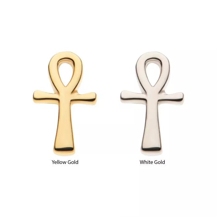 14Kt Gold Threadless with Ankh Egyptian Cross Top