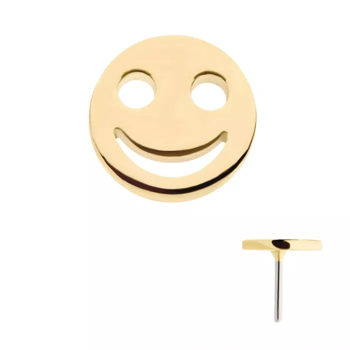 14Kt Gold Threadless with Cut Out Smiley Face Emoji Top
