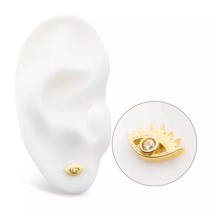 14Kt Yellow Gold Threadless with CZ/Opal Evil Eye Top