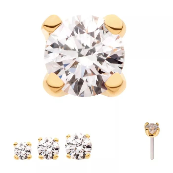 14Kt Yellow Gold Threadless with Prong Set Genuine Round Diamond Top