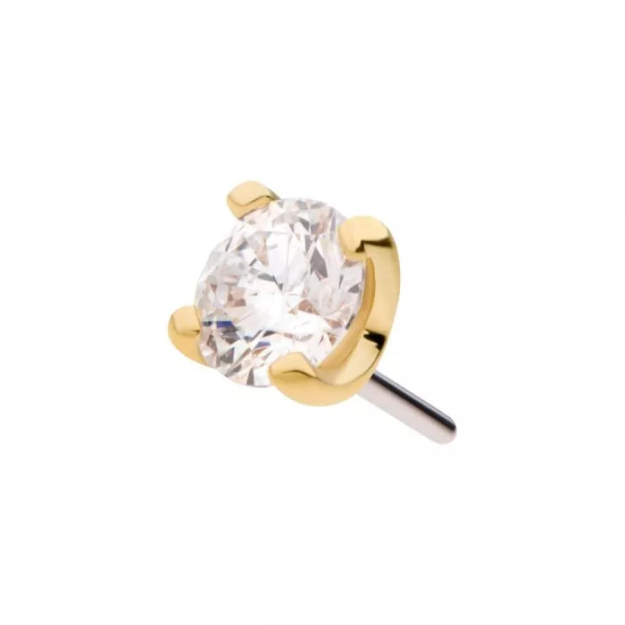 14Kt Yellow Gold Threadless with Prong Set Genuine Round Diamond Top