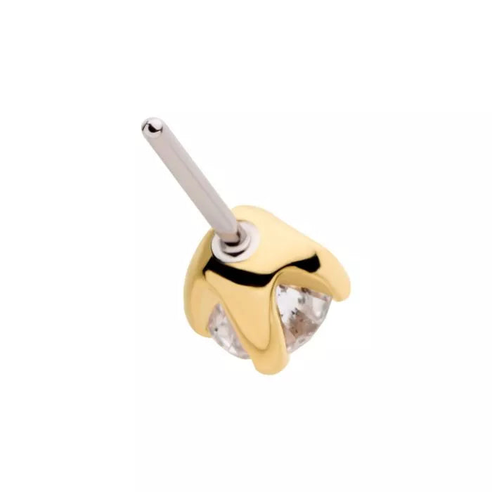 14Kt Yellow Gold Threadless with Prong Set Genuine Round Diamond Top