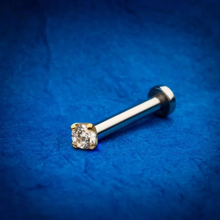 14Kt Yellow Gold Threadless with Prong Set Genuine Round Diamond Top