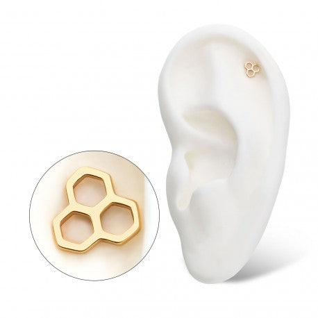 14k Threadless Yellow Gold Honeycomb Top