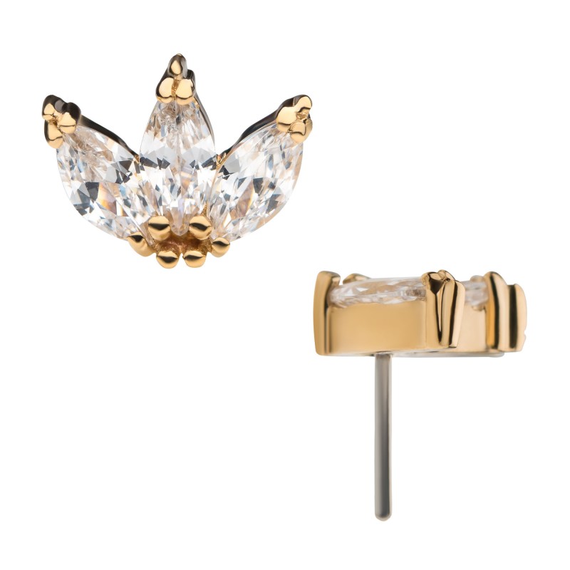 14k Yellow Gold Threadless 3-Prong Marquise