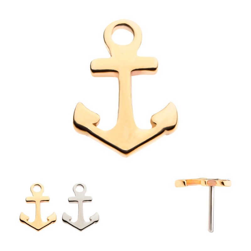 14k Threadless Yellow Gold Anchor Top