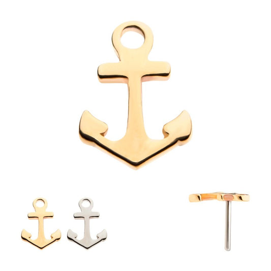 14k Threadless Yellow Gold Anchor Top