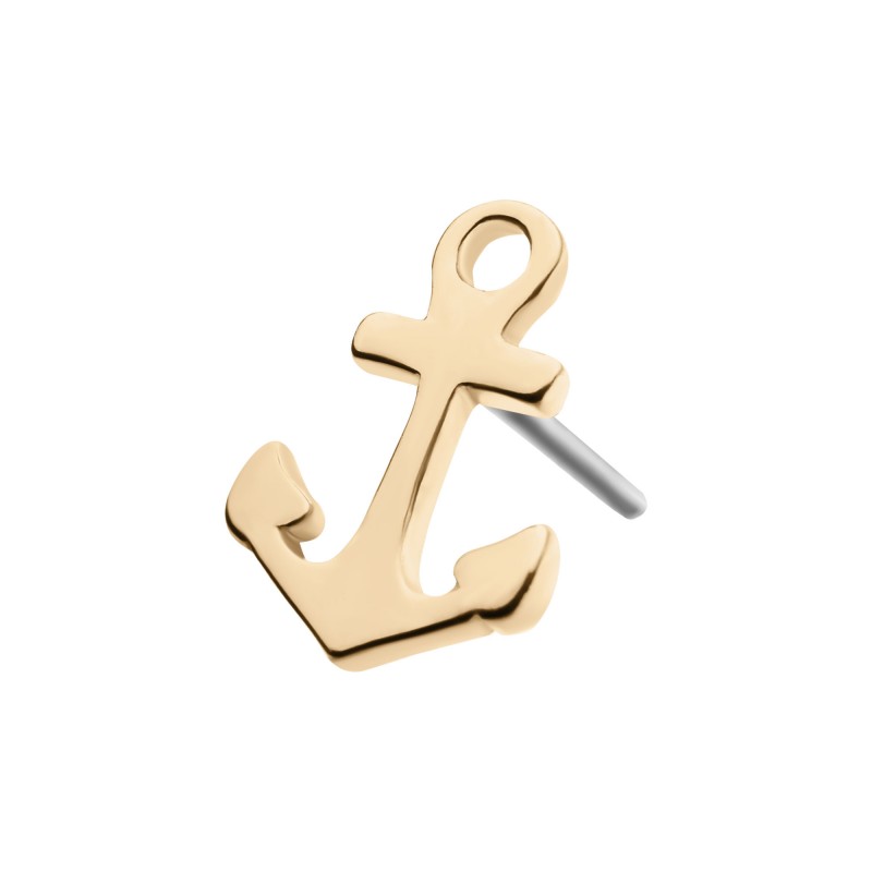 14k Threadless Yellow Gold Anchor Top