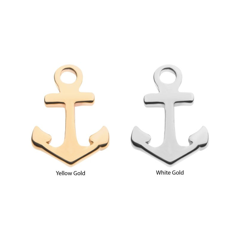 14k Threadless Yellow Gold Anchor Top
