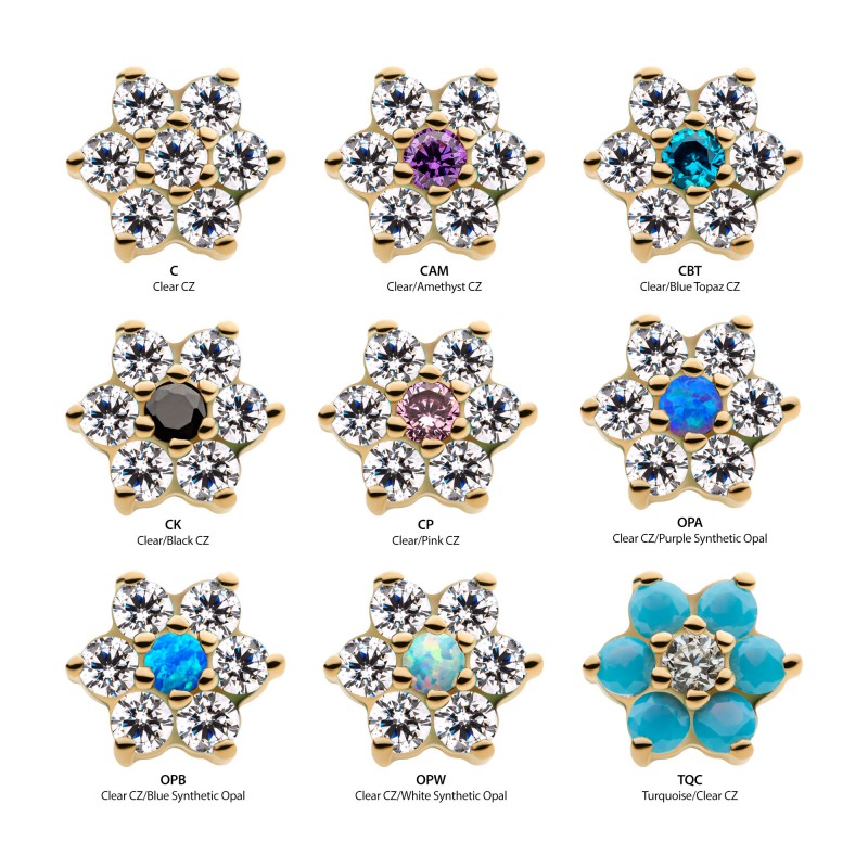 14k Threadless Yellow Gold 6-Prong Flower