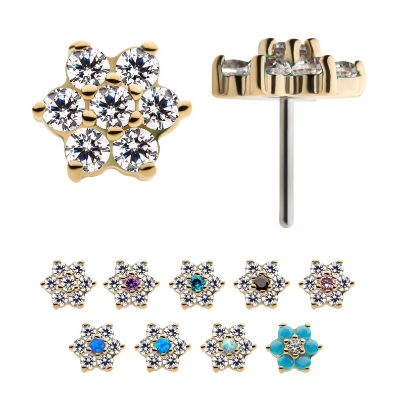 14k Threadless Yellow Gold 6-Prong Flower