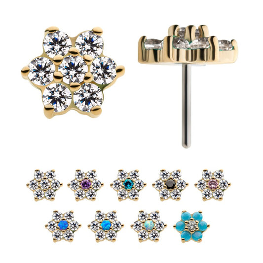 14k Threadless Yellow Gold 6-Prong Flower