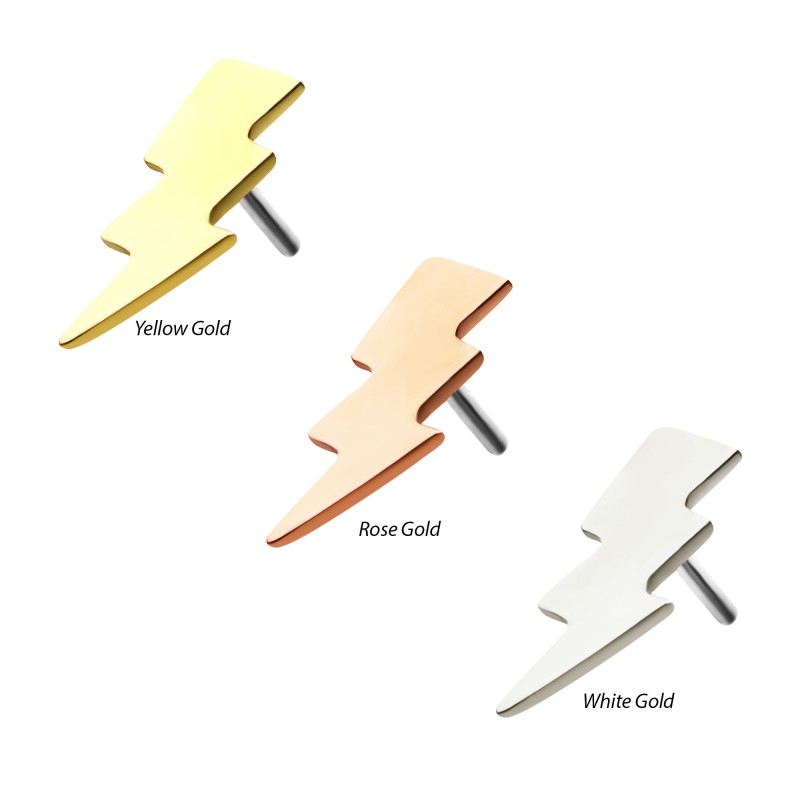 14k Threadless Yellow Gold Lightning Bolt V2