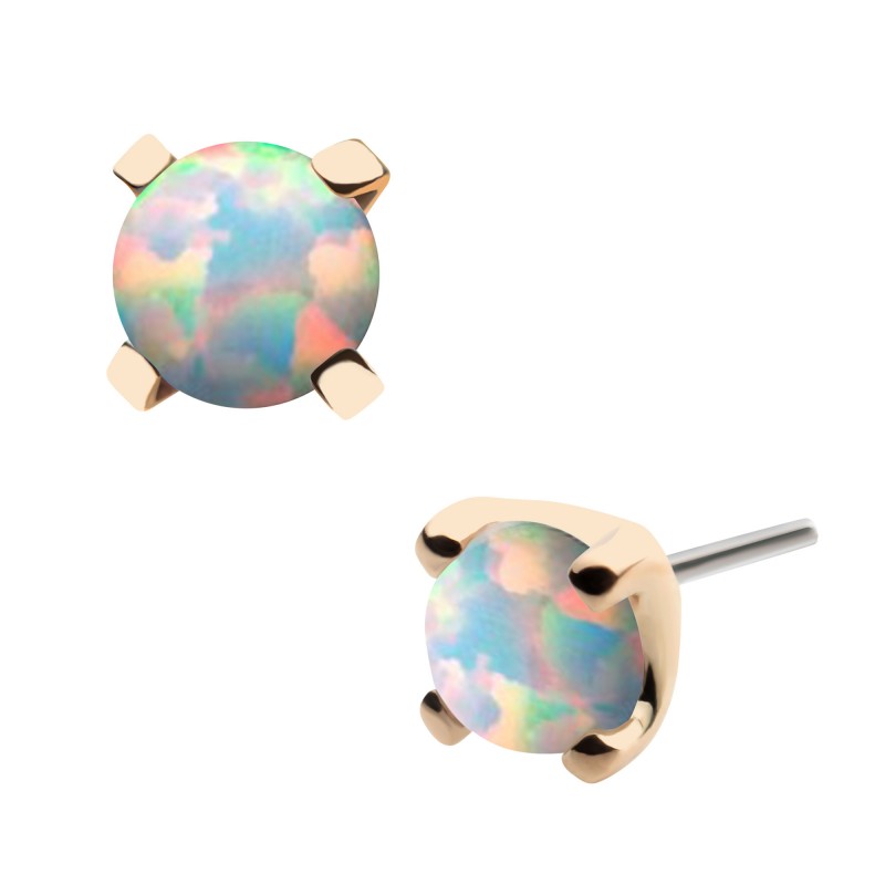 14k Gold Threadless 4-Prong White Opal Top