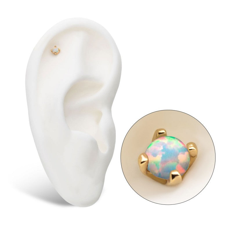 14k Gold Threadless 4-Prong White Opal Top