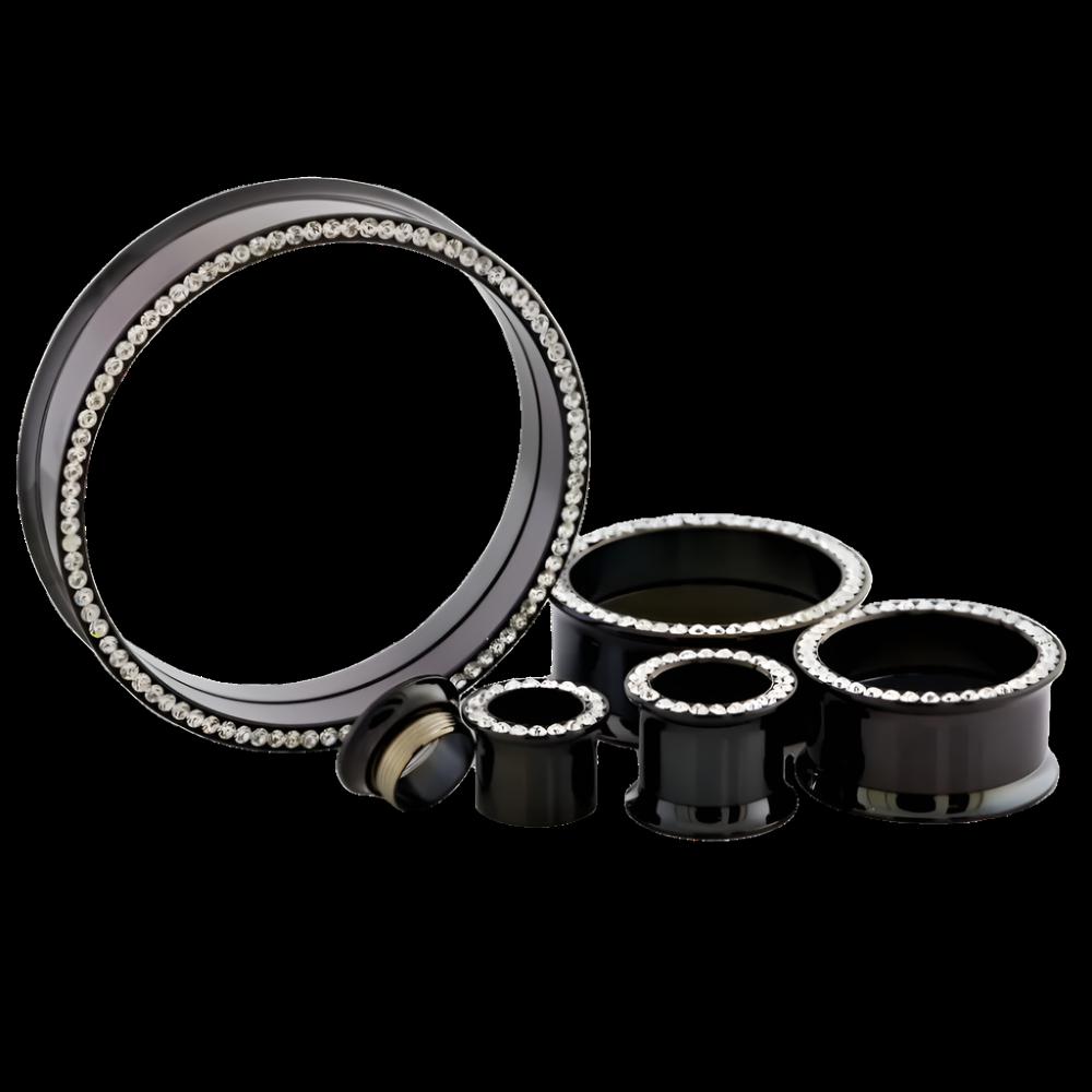 Black Internally Threaded Tunnels With Clear Gems