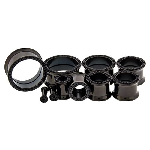 Black Internally Threaded Tunnel With Black Gems
