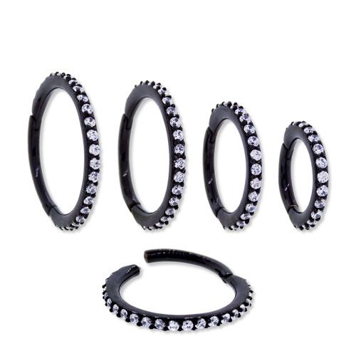 Black Hinged Segment Ring With Clear Gems