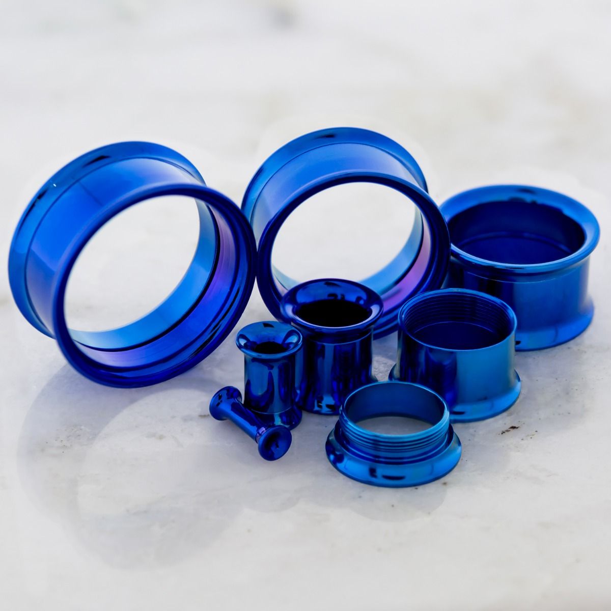 Dark Blue Anodized Internally Threaded Tunnels