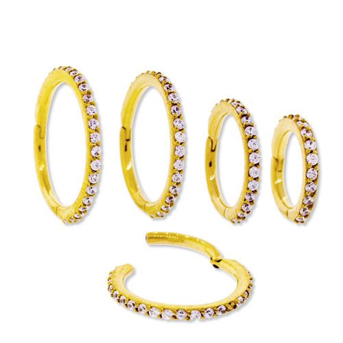 Gold Hinged Segment Ring With Clear Gems