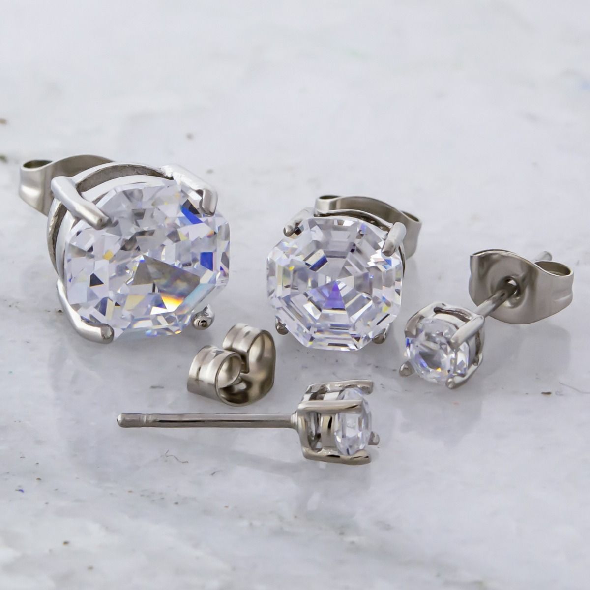 Clear Octagon Gem Earring Studs