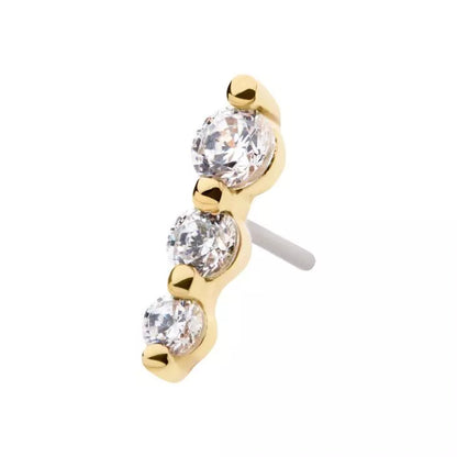 14Kt Yellow Gold Threadless with Prong Set Round CZ 3-Cluster Top