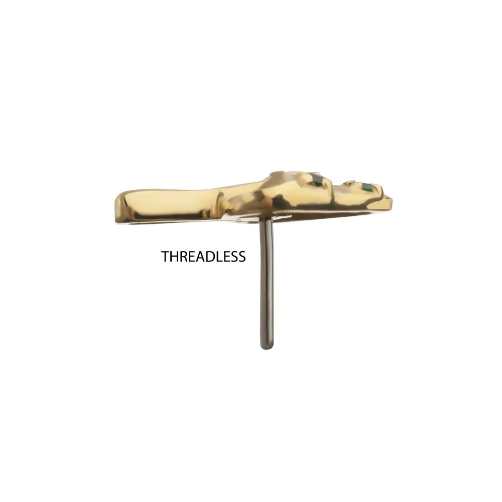 14Kt Yellow Gold Threadless Prong Set Emerald Gem Mystic Mushroom Top