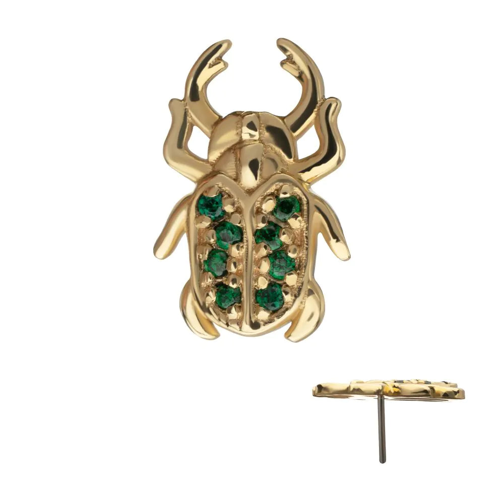 14Kt Yellow Gold Threadless Paved Gem Beetle Guardian Top