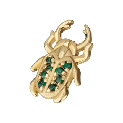 14Kt Yellow Gold Threadless Paved Gem Beetle Guardian Top