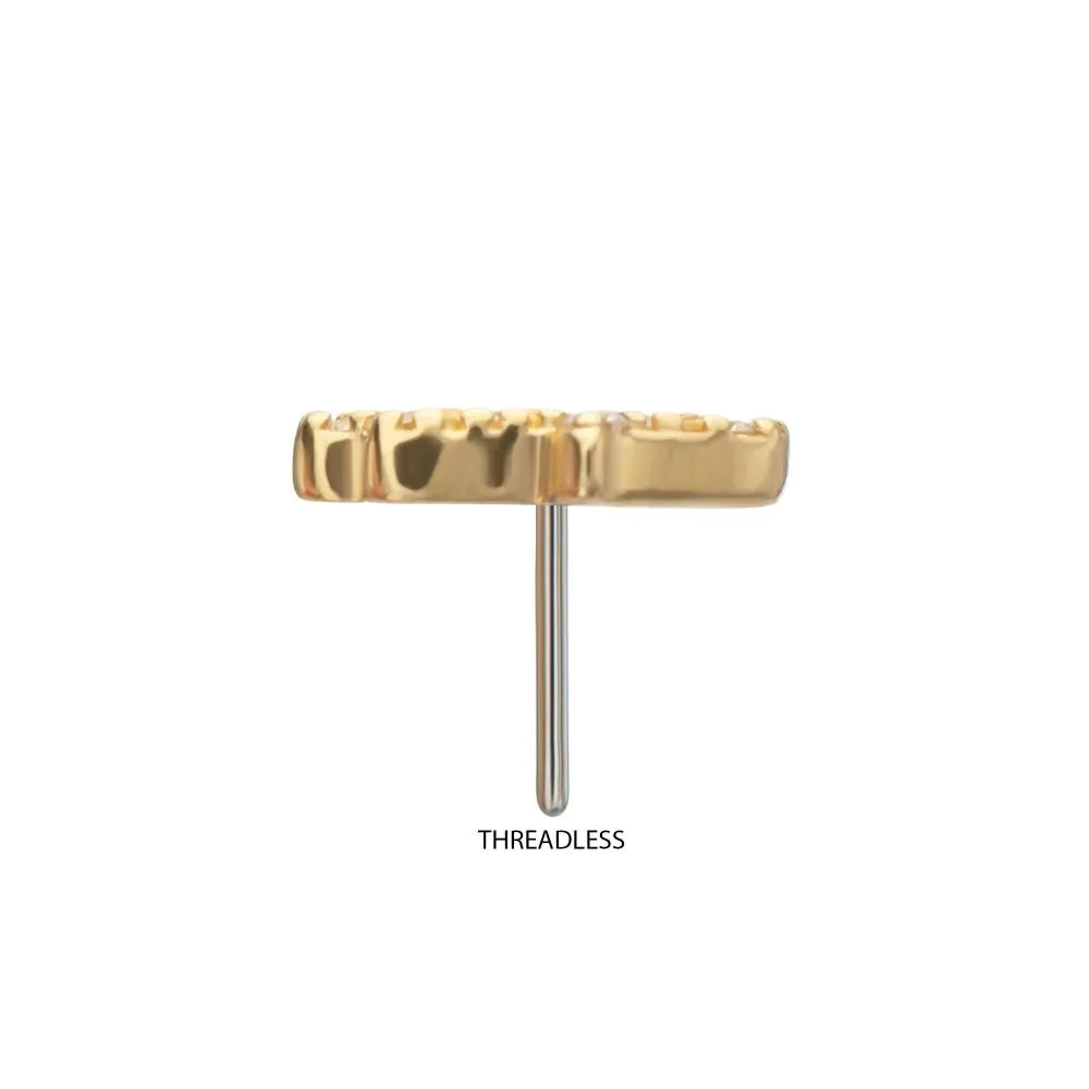 14Kt Yellow Gold Threadless "Divine Hamsa" Paved Gem Top