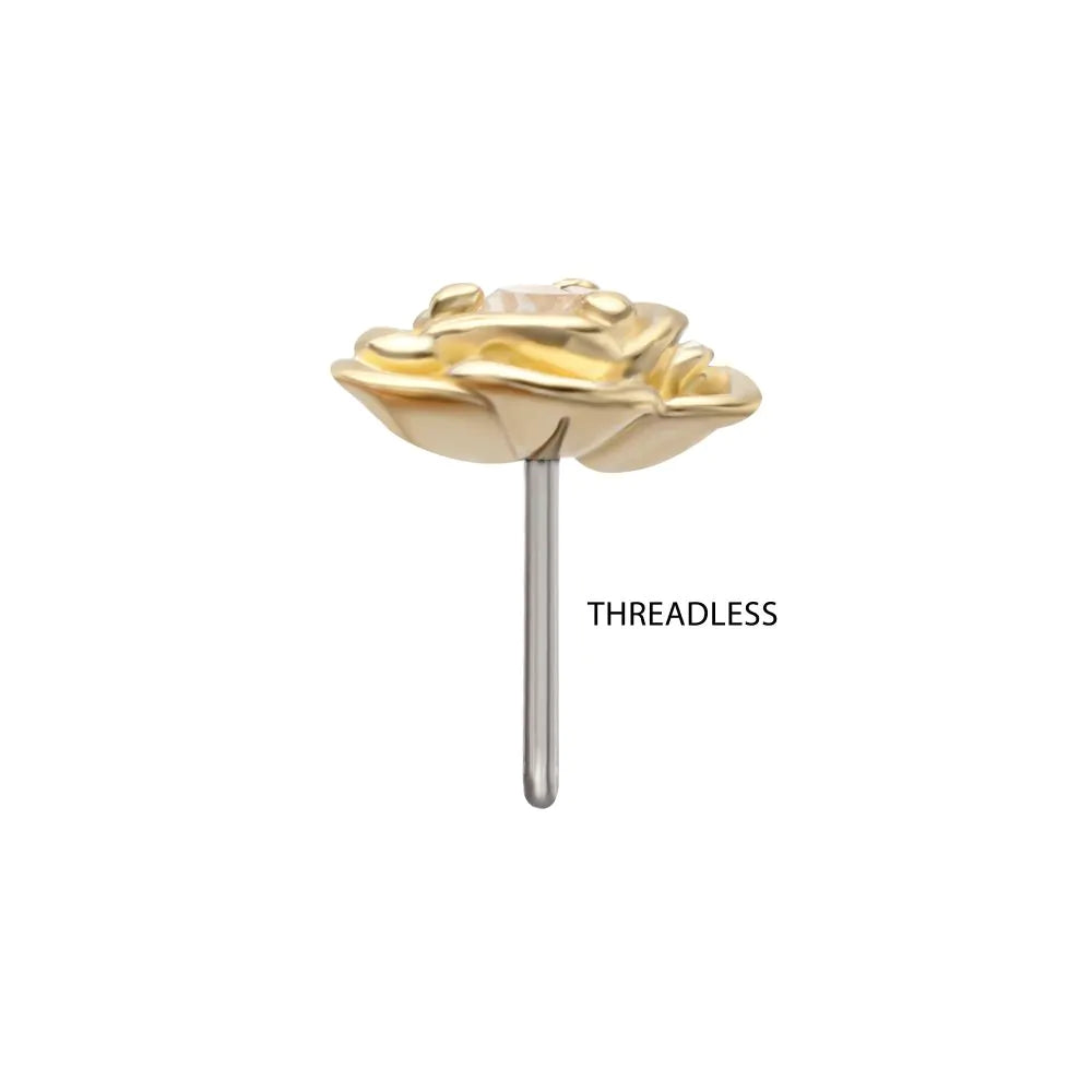 14Kt Yellow Gold Threadless Low Profile 3-Prong Gem "Rosebud Bloom" Top