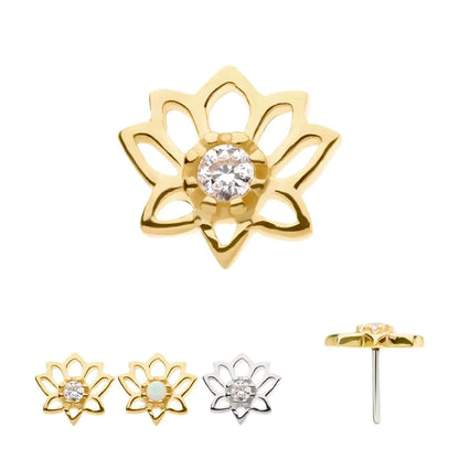 14Kt Gold Threadless Lotus Flower Top with Prong Set Gem