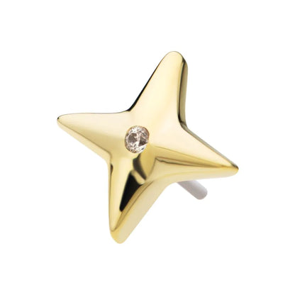 14Kt Gold Threadless Celestial Star with Central CZ Gem Top