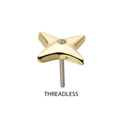 14Kt Gold Threadless Celestial Star with Central CZ Gem Top