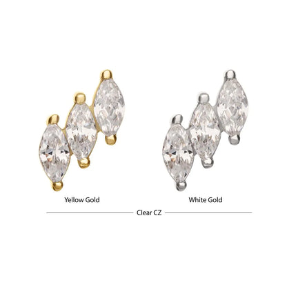 14Kt Gold Threadless Staggered Cluster Prong Set Marquise Gem Top