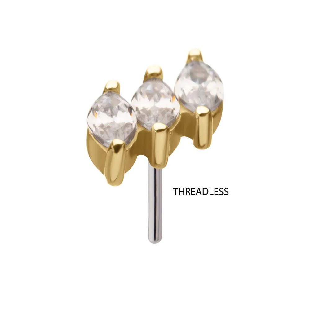 14Kt Gold Threadless Staggered Cluster Prong Set Marquise Gem Top