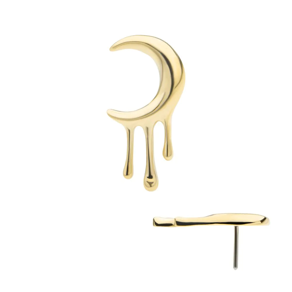 14Kt Yellow Gold Threadless Dripping Crescent Moon Top