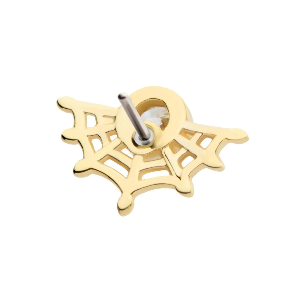 14Kt Yellow Gold Threadless Bezel Set Round CZ Spiderweb Top