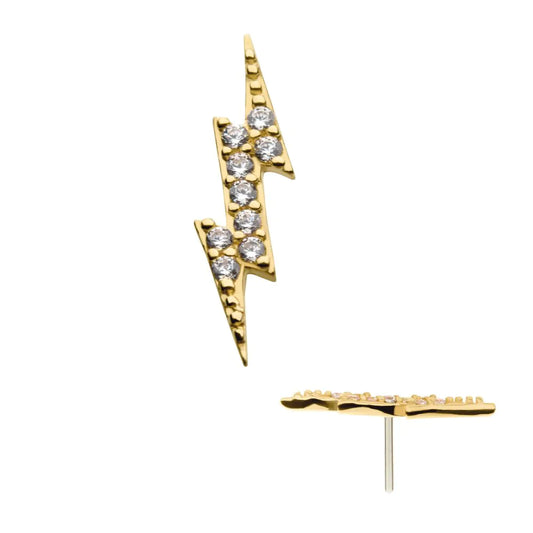 14kt Yellow Gold Threadless with Prong Set CZ Lightning Bolt Top