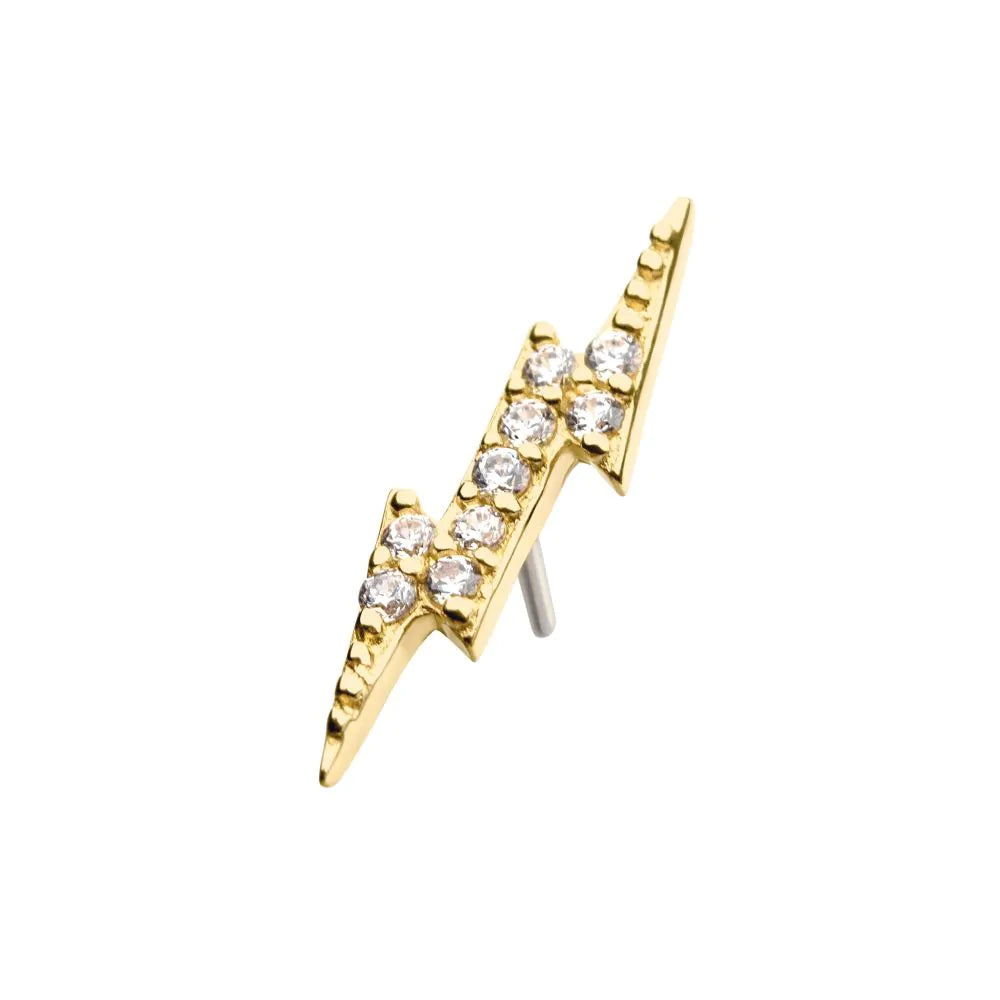 14kt Yellow Gold Threadless with Prong Set CZ Lightning Bolt Top