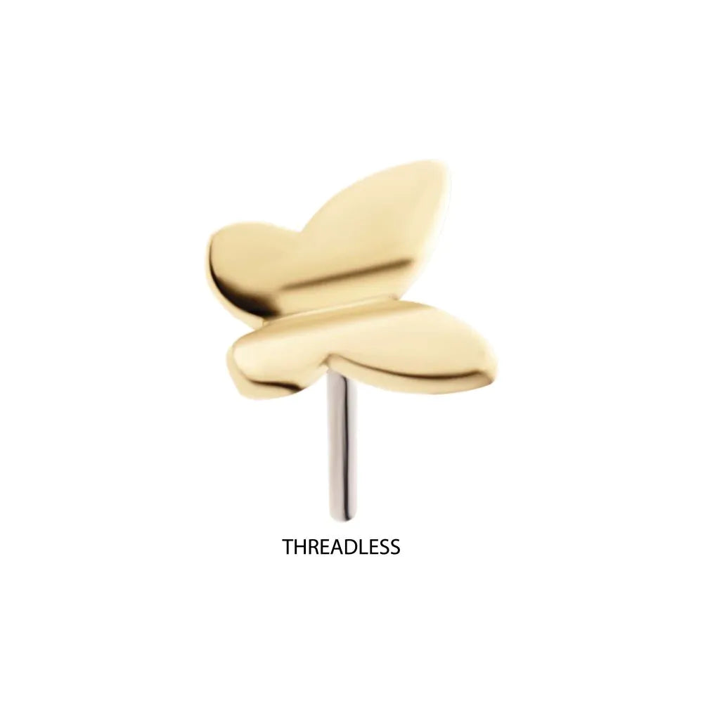 14Kt Gold Threadless with 3D Butterfly Top