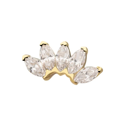 14Kt Yellow Gold Threadless Fan Shape Top with 5-Cluster Marquise Prong Gem