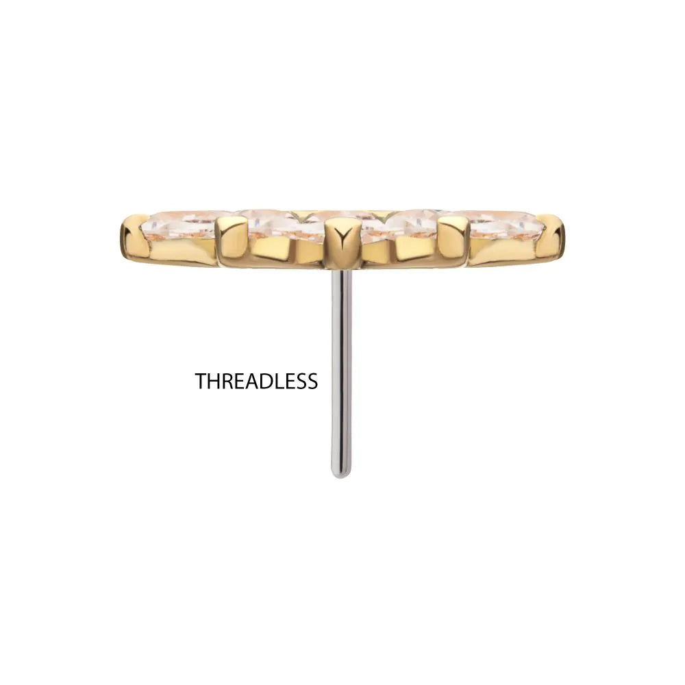 14Kt Yellow Gold Threadless Fan Shape Top with 5-Cluster Marquise Prong Gem