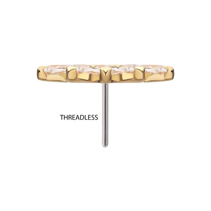 14Kt Yellow Gold Threadless Fan Shape Top with 5-Cluster Marquise Prong Gem