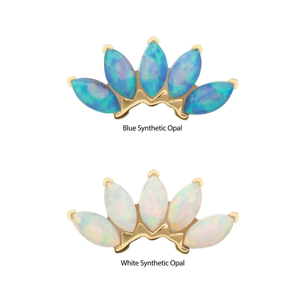 14Kt Yellow Gold Threadless Fan Shape Top with 5-Cluster Marquise Prong Opal