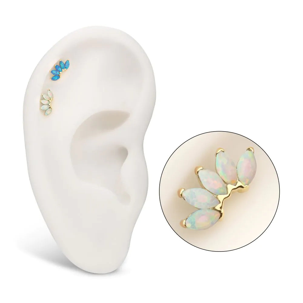 14Kt Yellow Gold Threadless Fan Shape Top with 5-Cluster Marquise Prong Opal