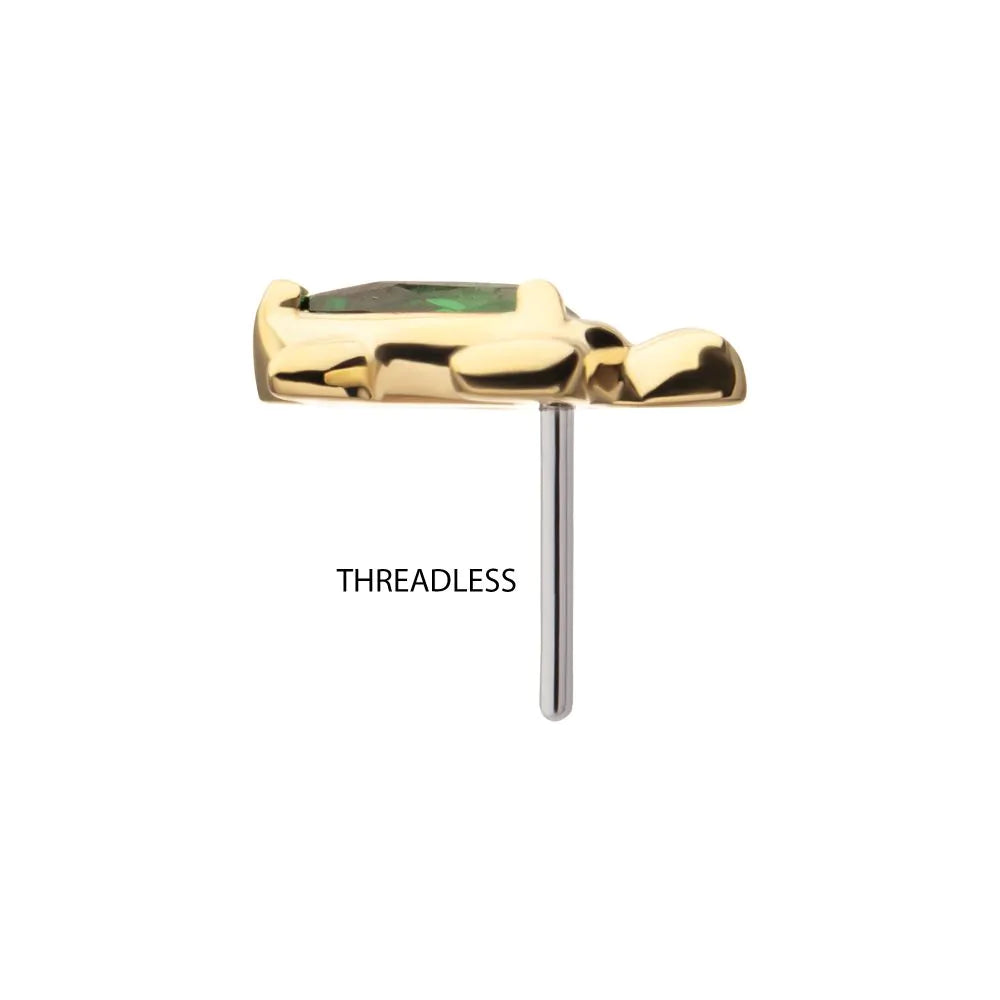 14Kt Yellow Gold Threadless Teardrop Prong Set Gem Turtle Top