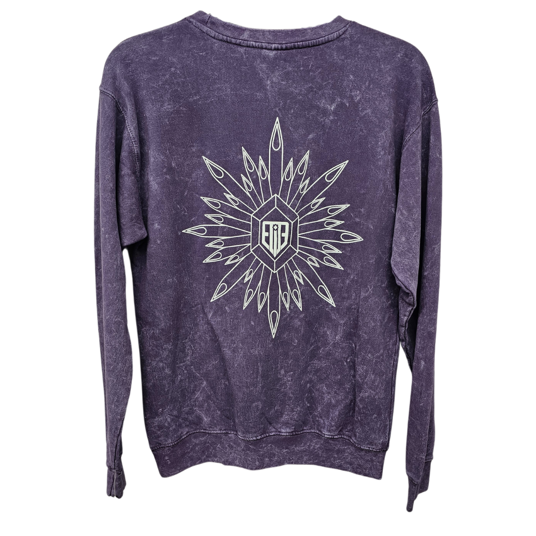 Purple Acid Wash Needle Flower Crew Neck Sweatshirt